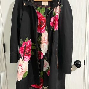 Ted Baker Black Trench Coat with Floral Design